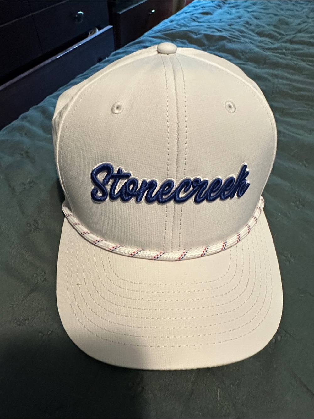 Stonecreek Embroidered Rope-Trim Golf Cap - White with Navy